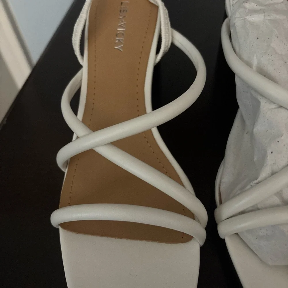 Lisa Vicky ILLUME-V White Sheep Nappa Block Heel Sandals - Size 7.5 M NIB